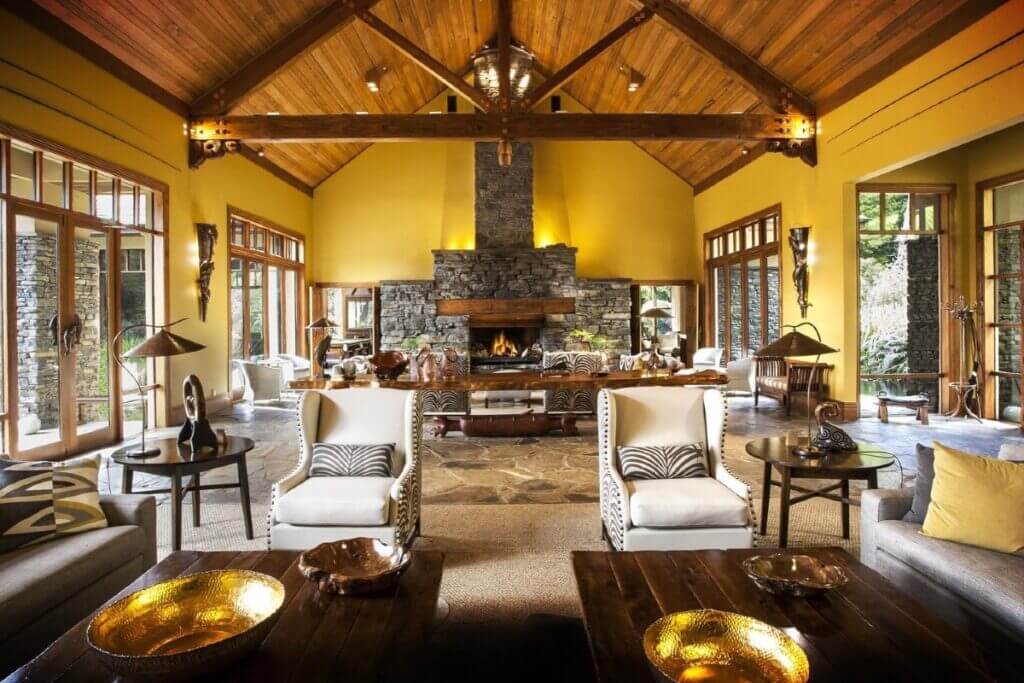 The lobby at Treetops, one of the New Zealand luxury lodges. 