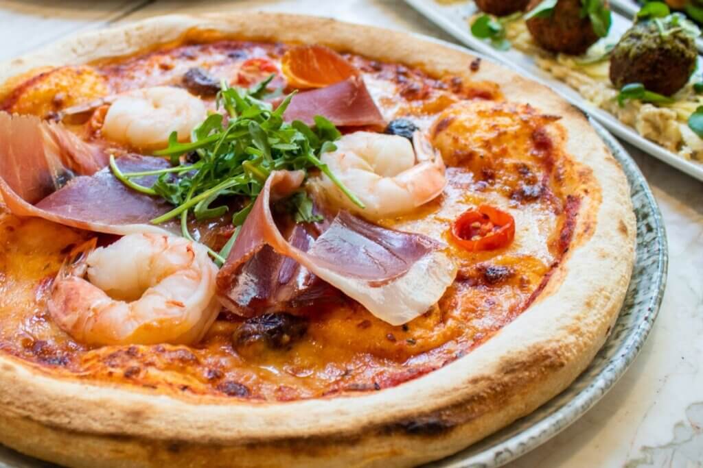 Shrimp and parma ham pizza at Jimmy's on the Mall