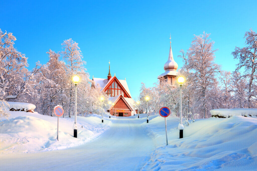 Kiruna's distinctive wooden church.