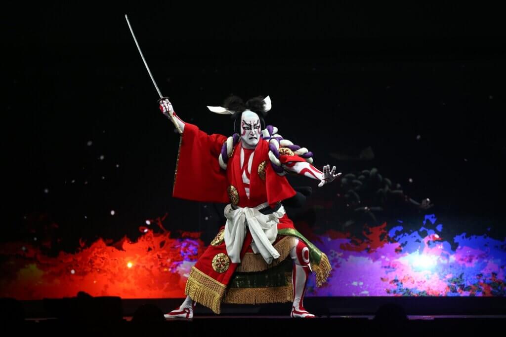 buki actor Shido Nakamura performs in a final dress rehearsal for the kabuki theatre show 'Hanakurabe Senbonzakura' on April 28, 2016 in Tokyo, Japan